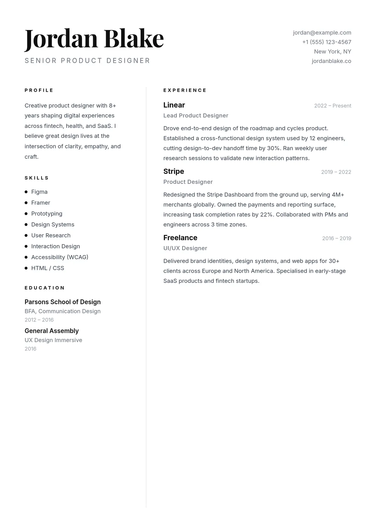 Modern Minimalist Resume template preview