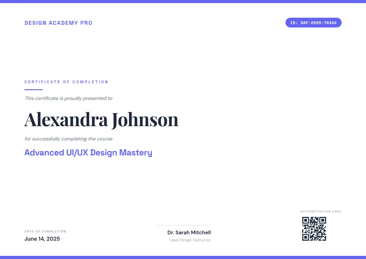 Course Certificate template preview