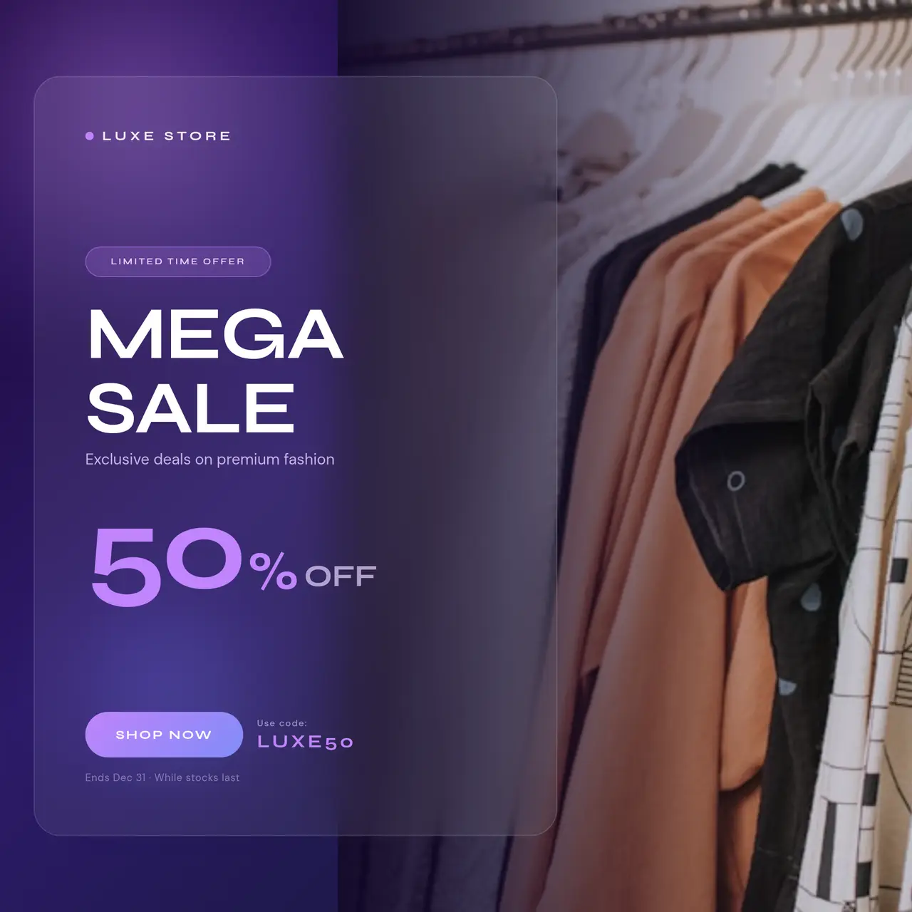 Glassmorphic Discount Banner – Instagram template preview