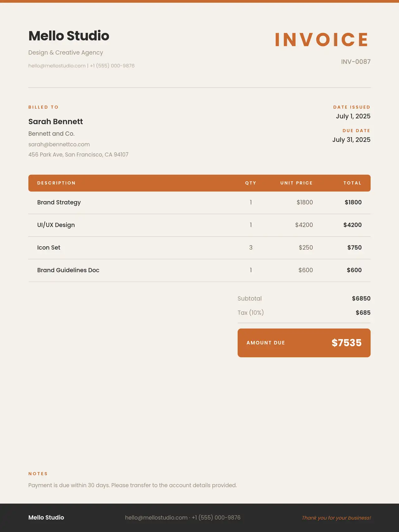 Simple Invoice template preview