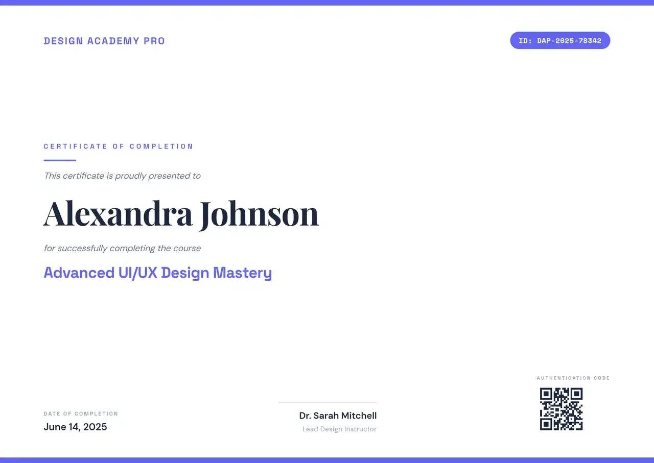Course Certificate template preview