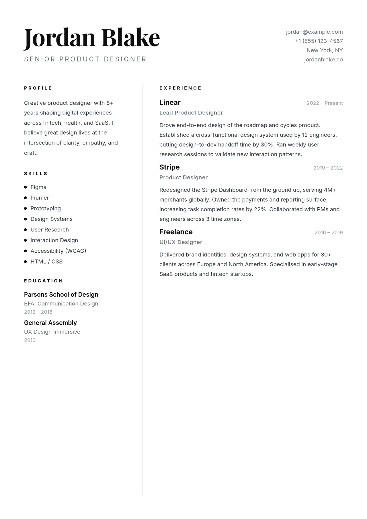 Modern Minimalist Resume template preview