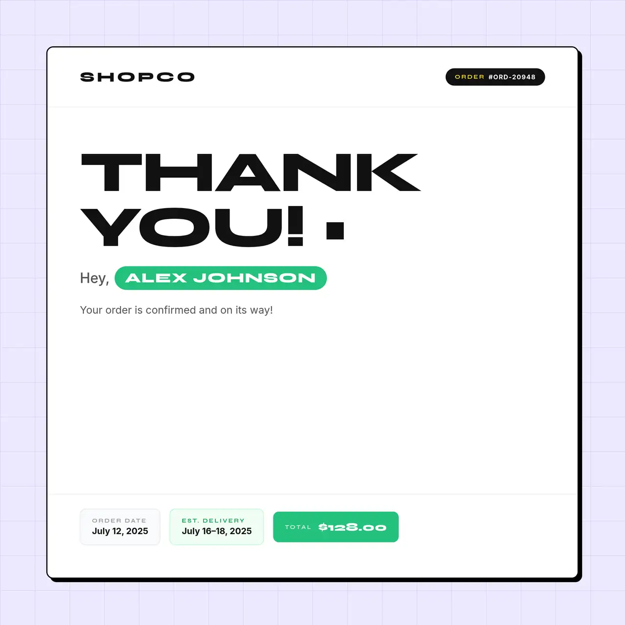 Order Thank You Card – Neo-Brutalist template preview